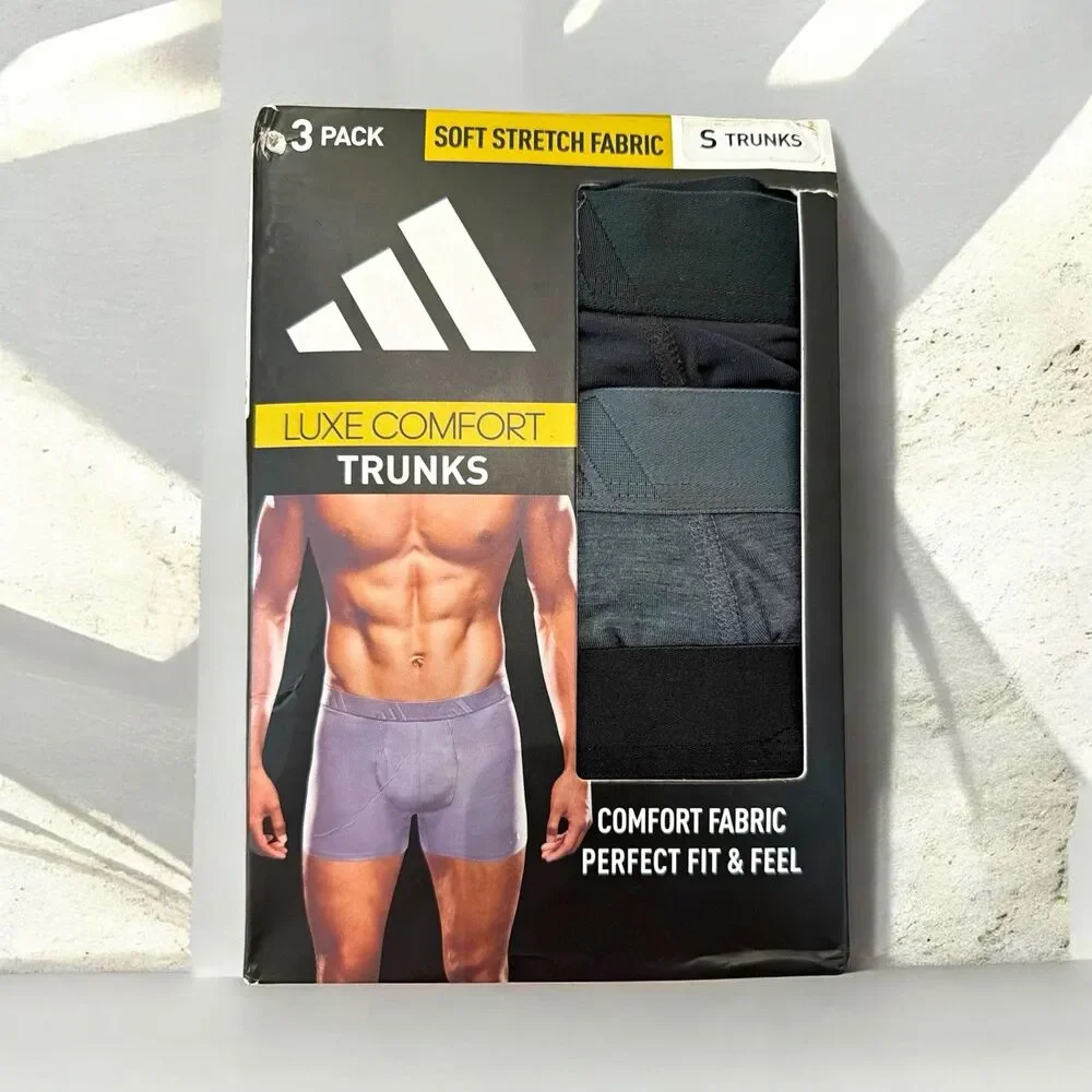 adidas Luxe Comfort Men's Trunks Underwear 3-Pack S Tagless Stretch Black/Gray